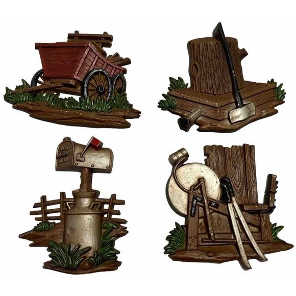 1976 Vintage Sexton Lot of 4 Metal Wall Plaques Farmhouse Country Cabin Decor - Picture 1 of 8